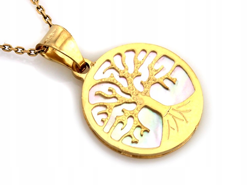 Zlatý přívěsek strom štěstí 585 s perlovou hmotou 14kt Strom života 0.67g