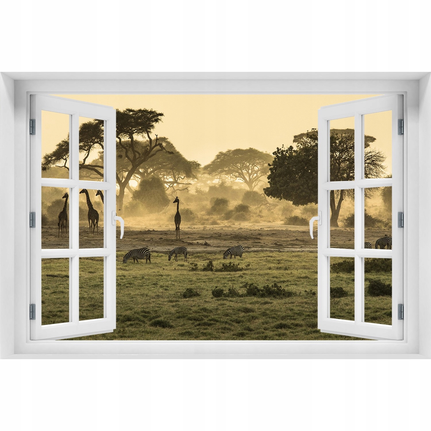 

Naklejka Fototapeta Okno Żyrafy na sawannie 90x60