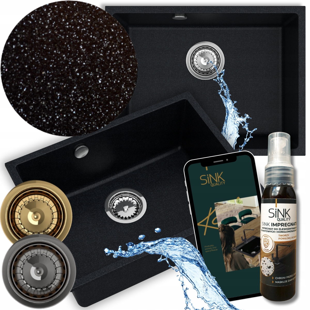 Dřez Granitové Černé Jednokomorové Crypton 60 Manuální Sifon