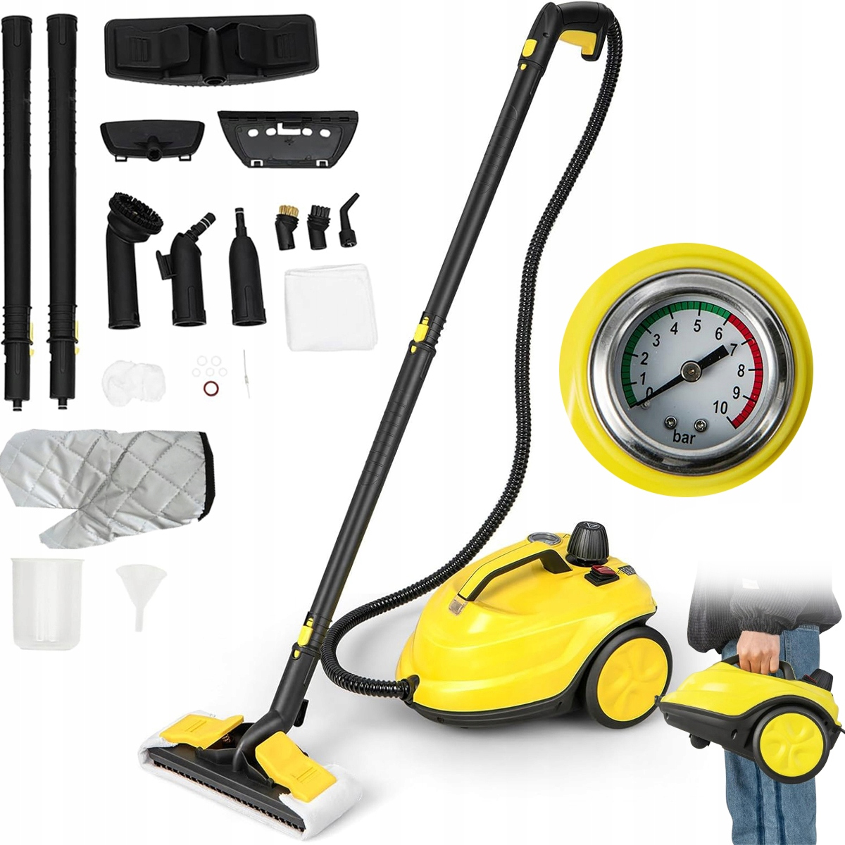 Mocna Parownica Myjka Parowa Czyścik Mop Parowy Duży Zestaw Akcesoria 2000W