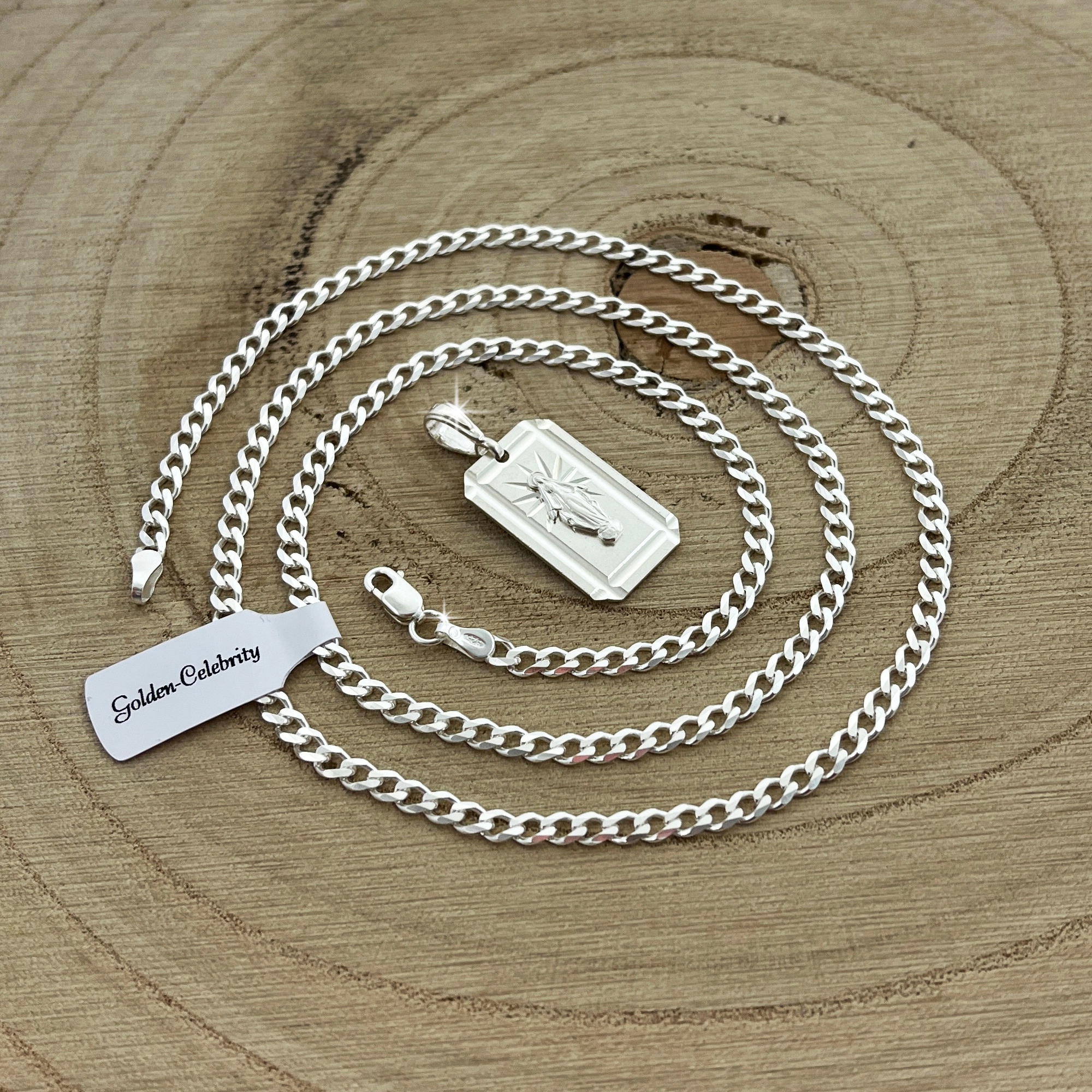 SREBRNY KOMUNIJNY ŁAŃCUSZEK MEDALIK MATKA BOSKA CUDOWNA 925 + GRAWER GRATIS Kolor srebrny