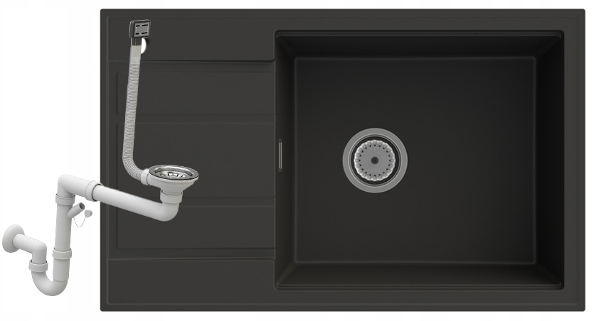 Louis Granitový Dřez Jednokomorový S Odkapávačem, Sifon, Chrom