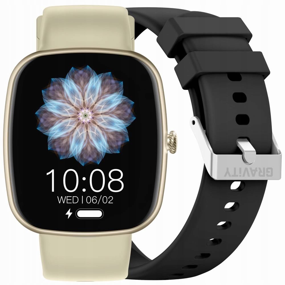 Smartwatch Damski Gravity GT18-7 Beżowy Pasek Silikonowy Czarny Pasek