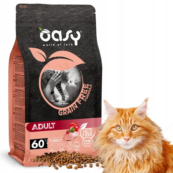 Levně Oasy Dry Cat Grain Free Adult krůta suché krmivo pro kočky 1,5 kg