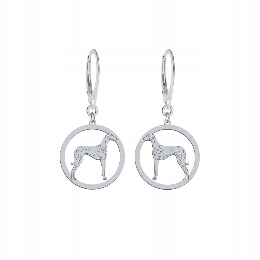 Stříbrné Náušnice s africkým chrtem psa 925 Náušnice Gravírování Bonus