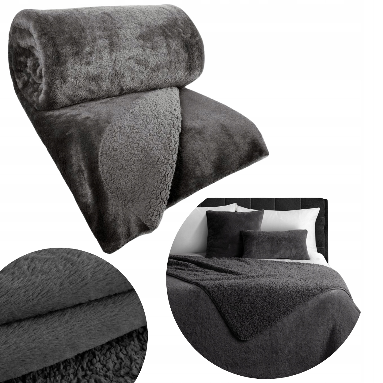 Kožešinová Přikrývka Nina Ocelová 220x240 cm měkká teplá deka na postel beránek