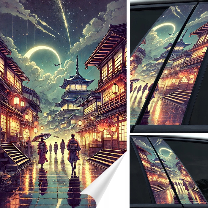 2X Nálepka na sloupek Sloupky dveří auta Japonské Město Anime 50x30