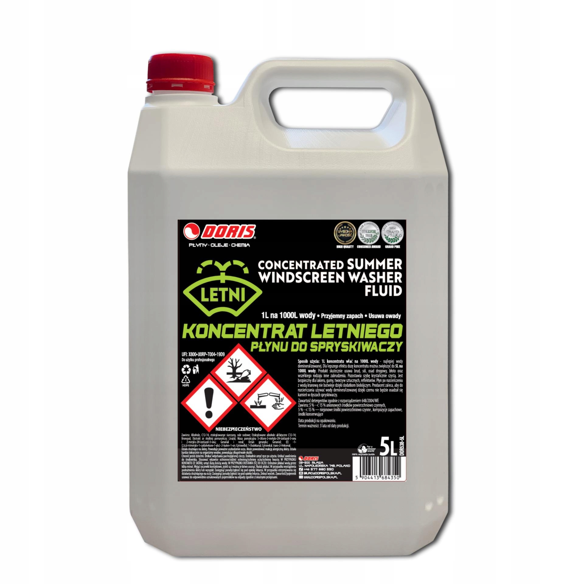 Doris letní kapalina do ostřikovačů s koncentrátem tmavě zelené barvy 5 l (1 l na 1000 l)