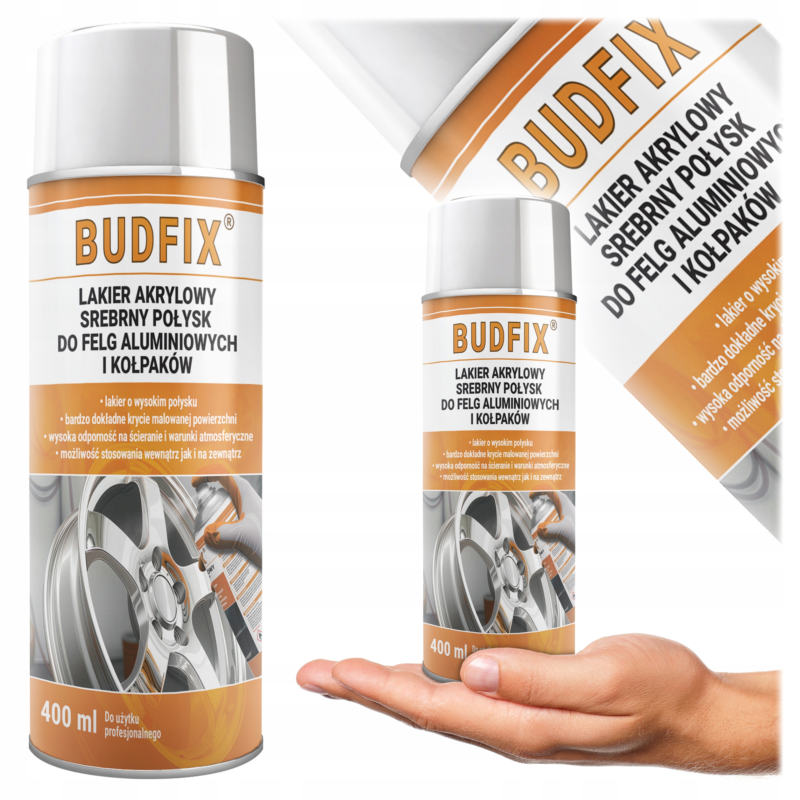 Lakier Do Felg Aluminiowych Srebrny Połysk Kołpaków Farba Akryl Spray 400ml