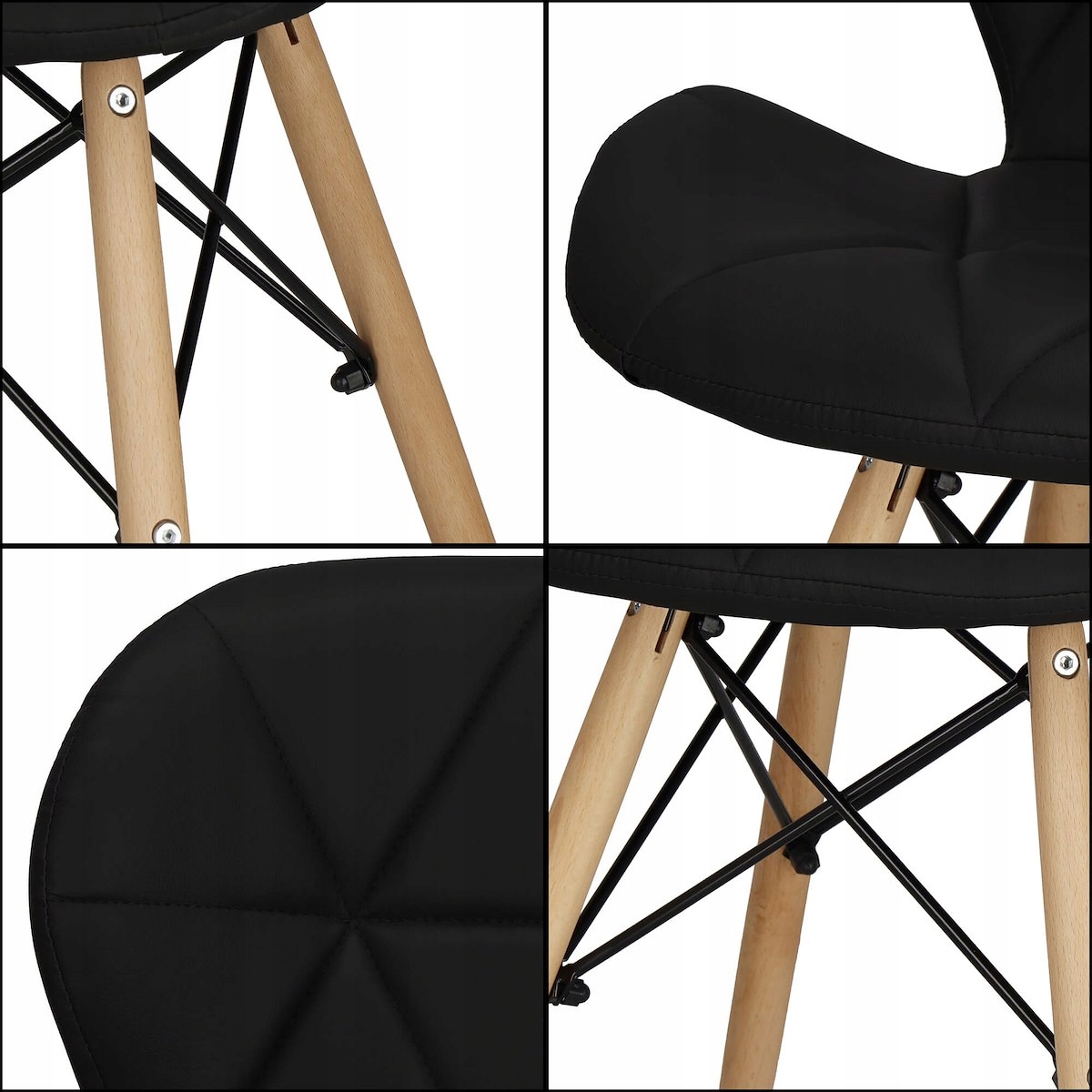 KRZESŁO TAPICEROWANE PIKOWANE DO SALONU JADALNI KUCHNI LOFT SKANDYNAWSKIE Kolor obicia czarny