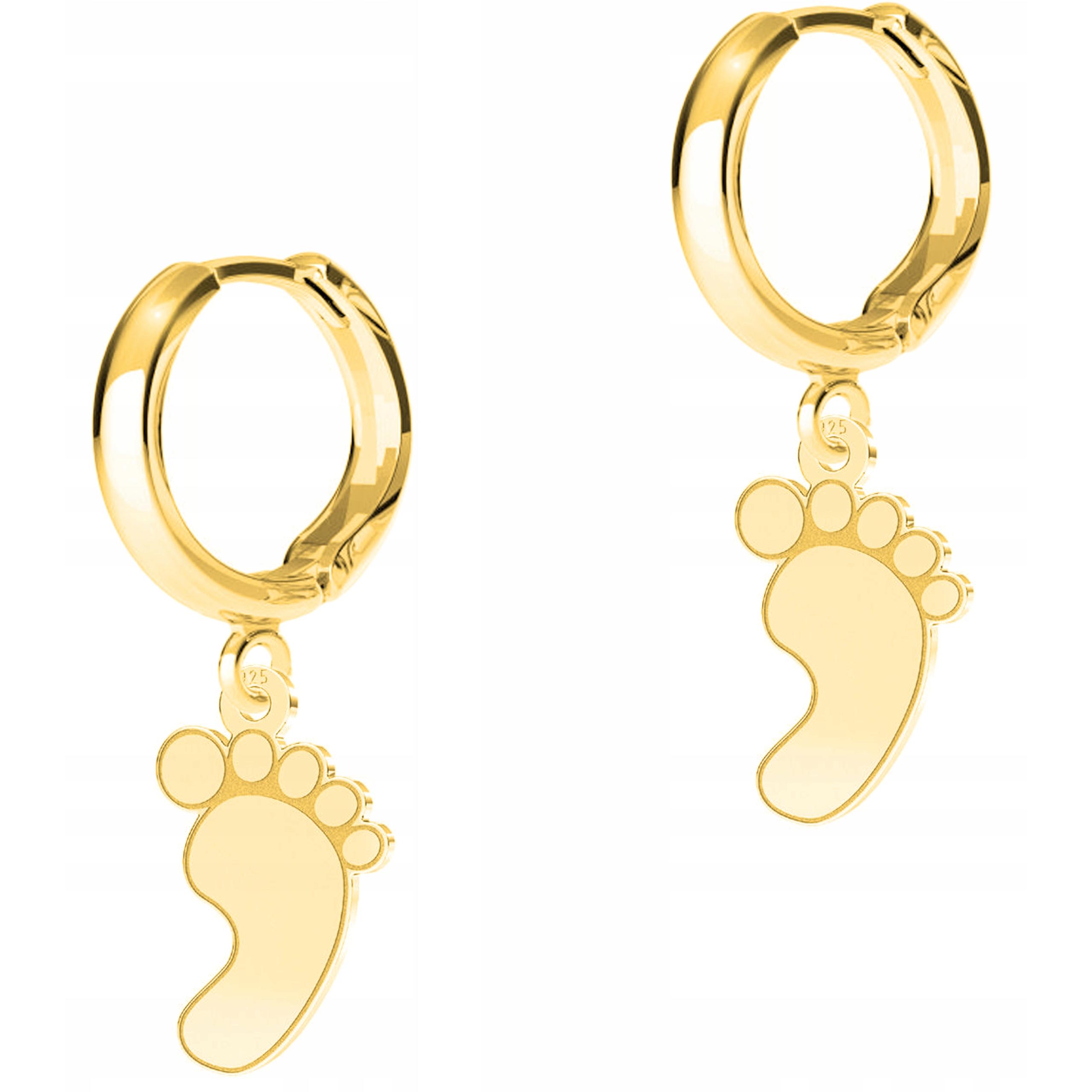 Zlaté Náušnice Nohy Chodidla dítěte Plech s nohou Stříbro 925