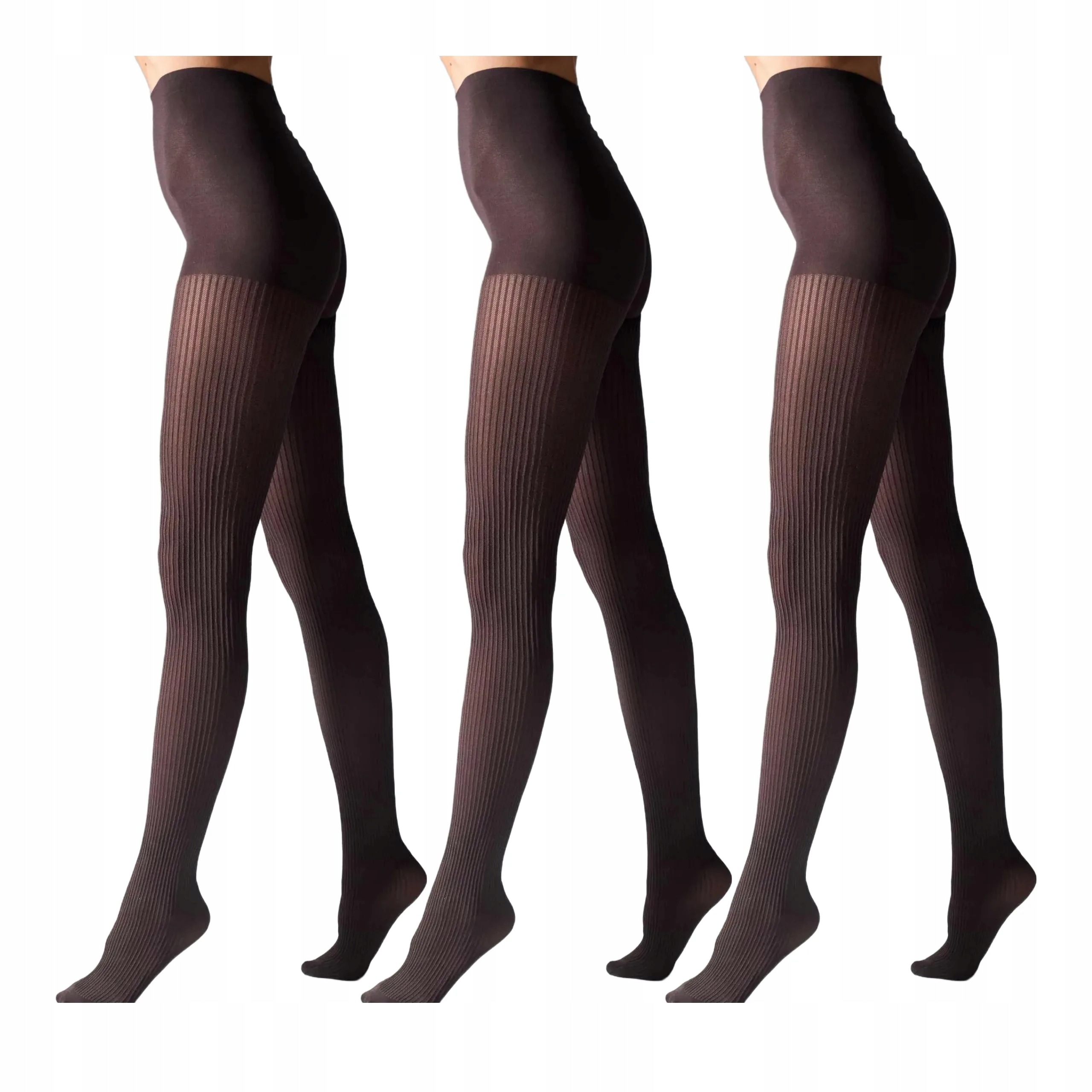 3 páry Punčocháče z mikrovlákna 70 den pruhované 1944 Rib Legs 3x Tabaco 5-XL
