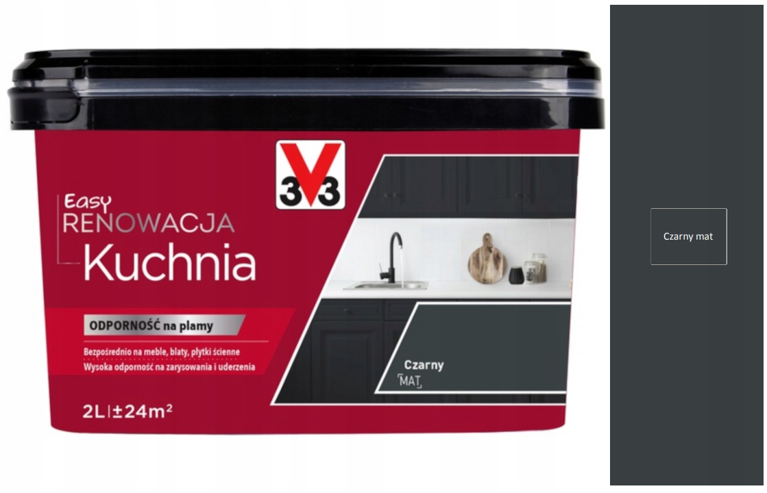 V33 Farba Easy Renowacja Do Kuchni odporna na plamy Czarny Mat 2L