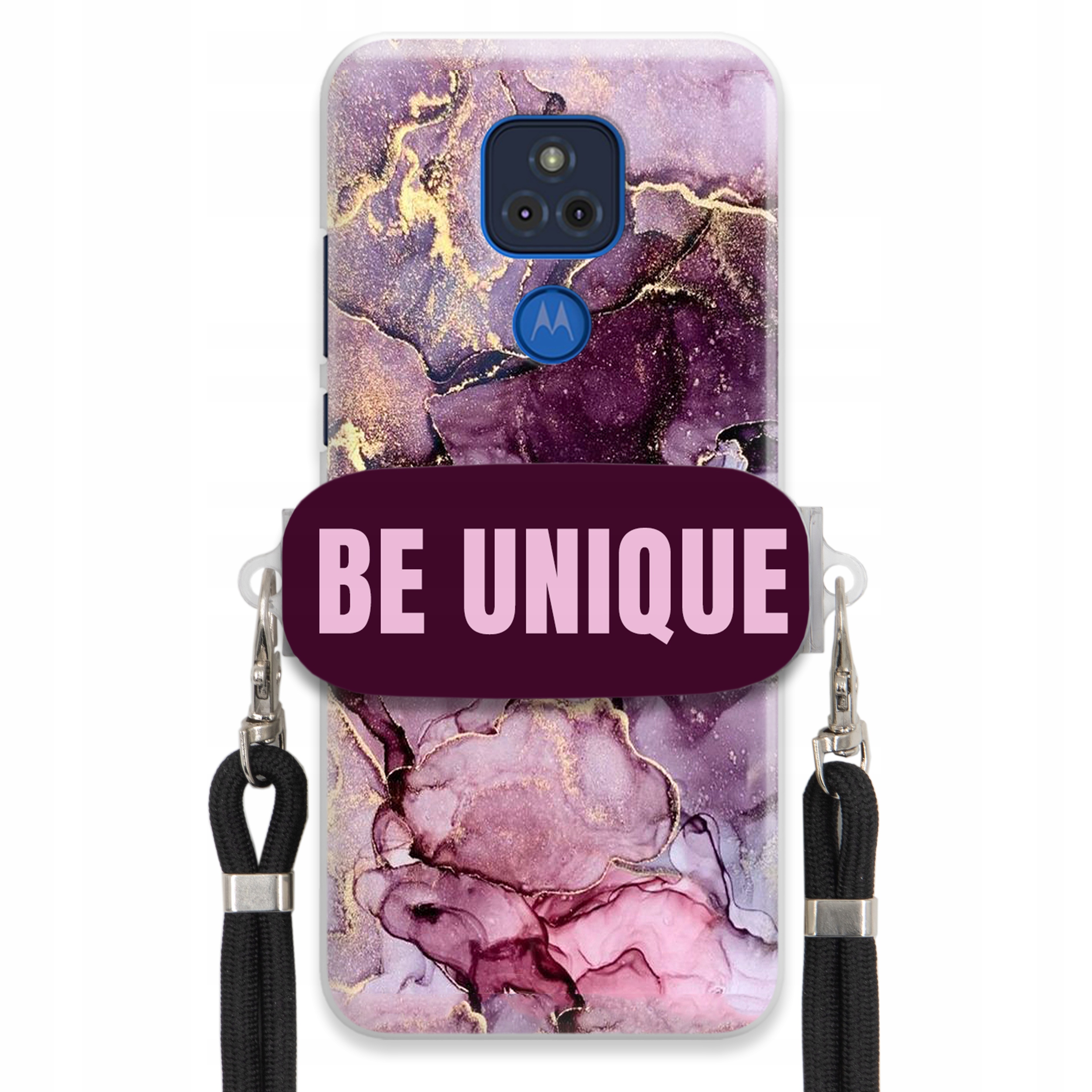 Pouzdro Premium pro Motorola G Play 2021 Uchywt Šňůra Černá Fialová Mramorová