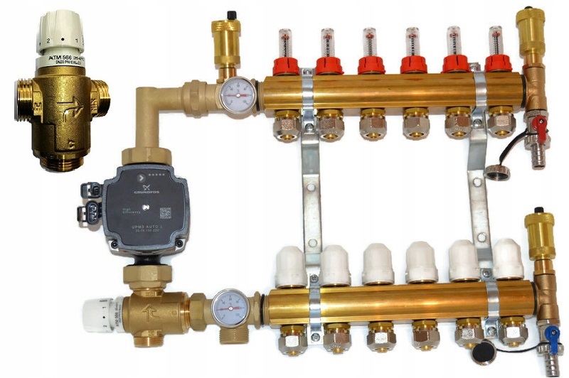 Rozdělovač 7 s čerpací skupinou pro podlahovku 2,3 kvs