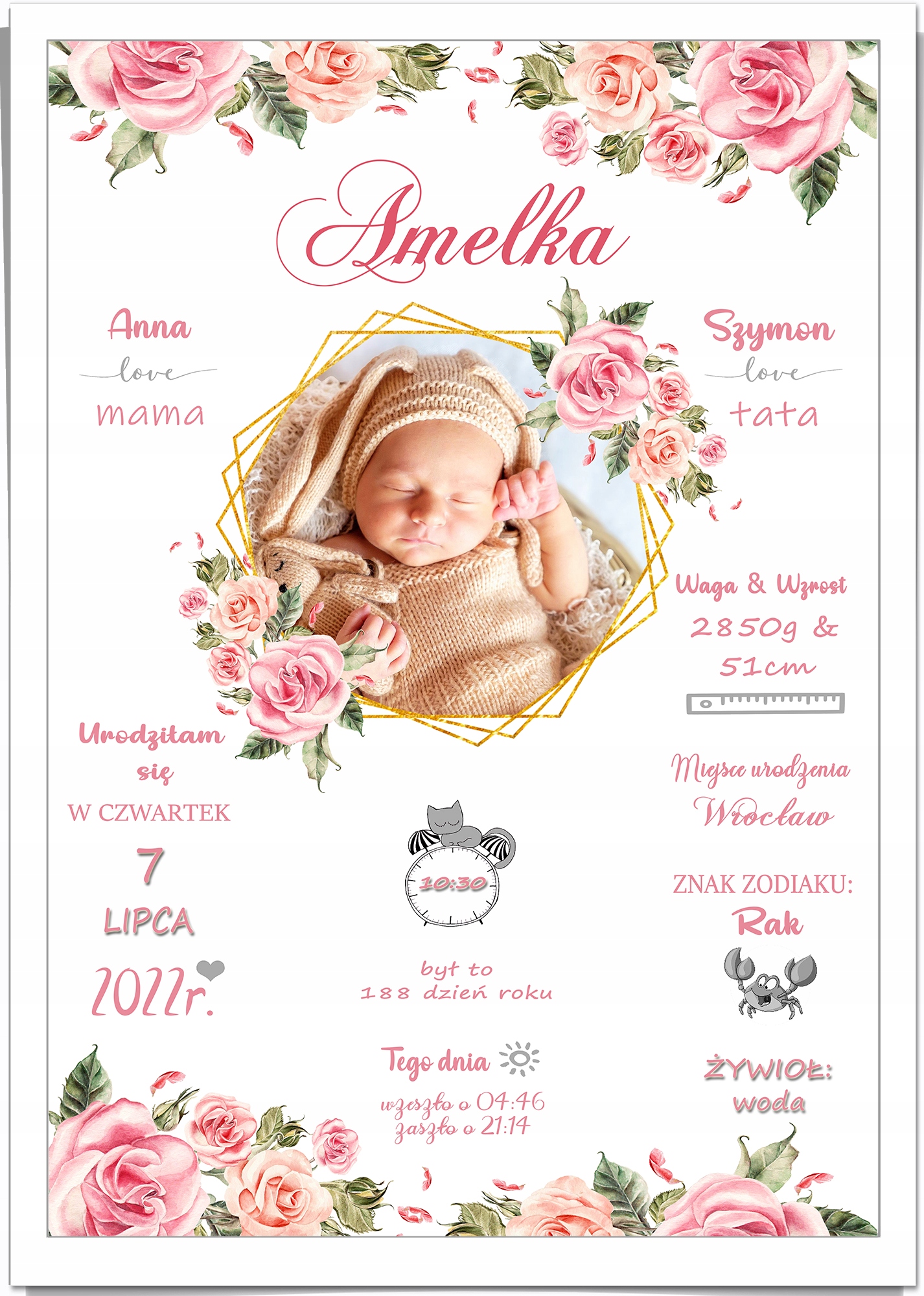 

Metryczka ze zdjęciem Urodziny Chrzest w11+RAMKAA4