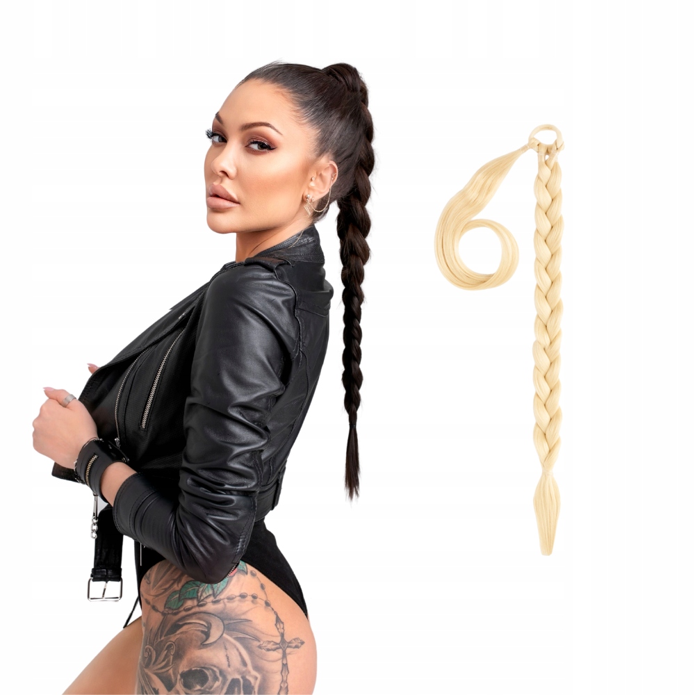 Připínací cop umělé vlasy culík na gumičce 55 cm #613 platinový blond