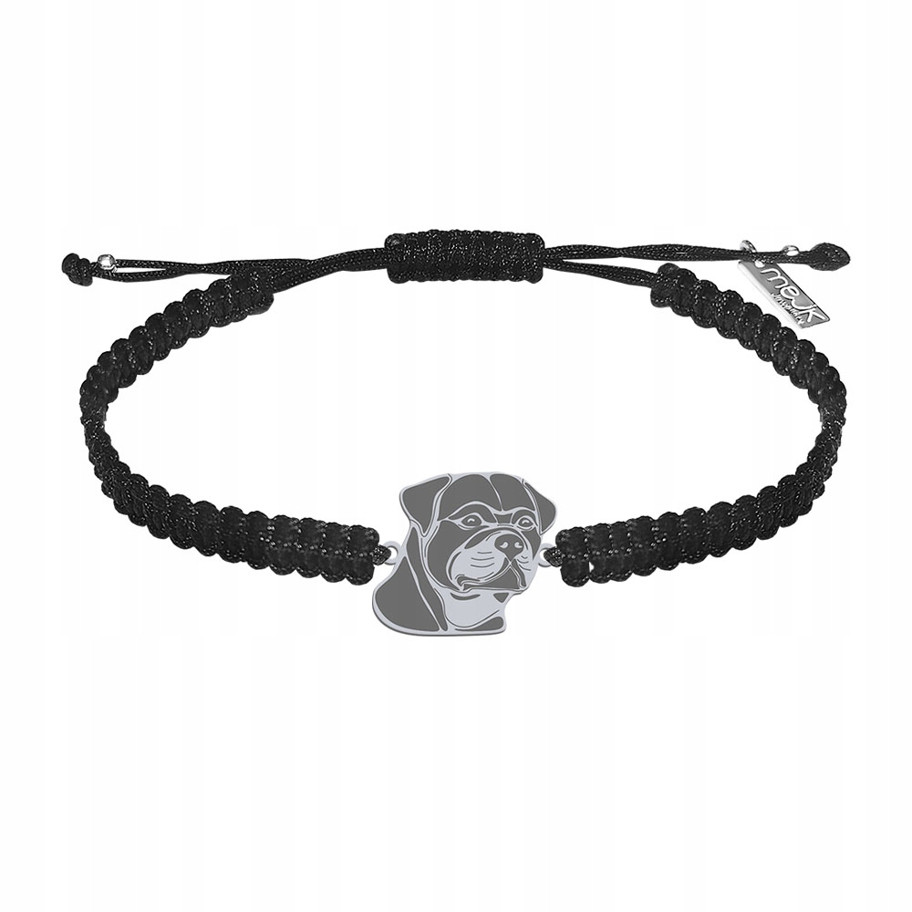 Stříbrný náramek s rotvajlerovým psem 925 Šperky Makramé Gravírování Bonus