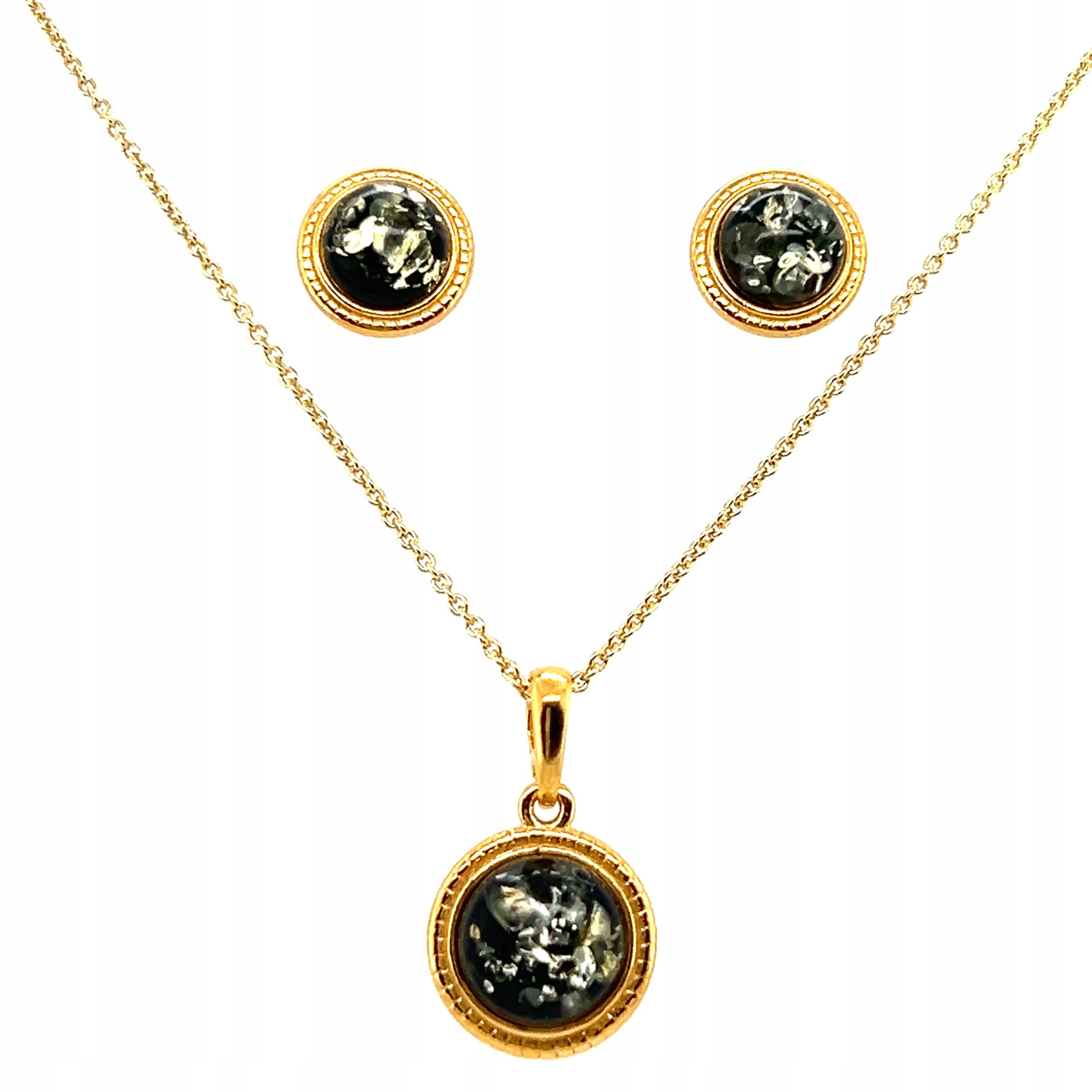 Přívěsek stříbrné náušnice s jantarem 925 pozlacené Očko komplet Film