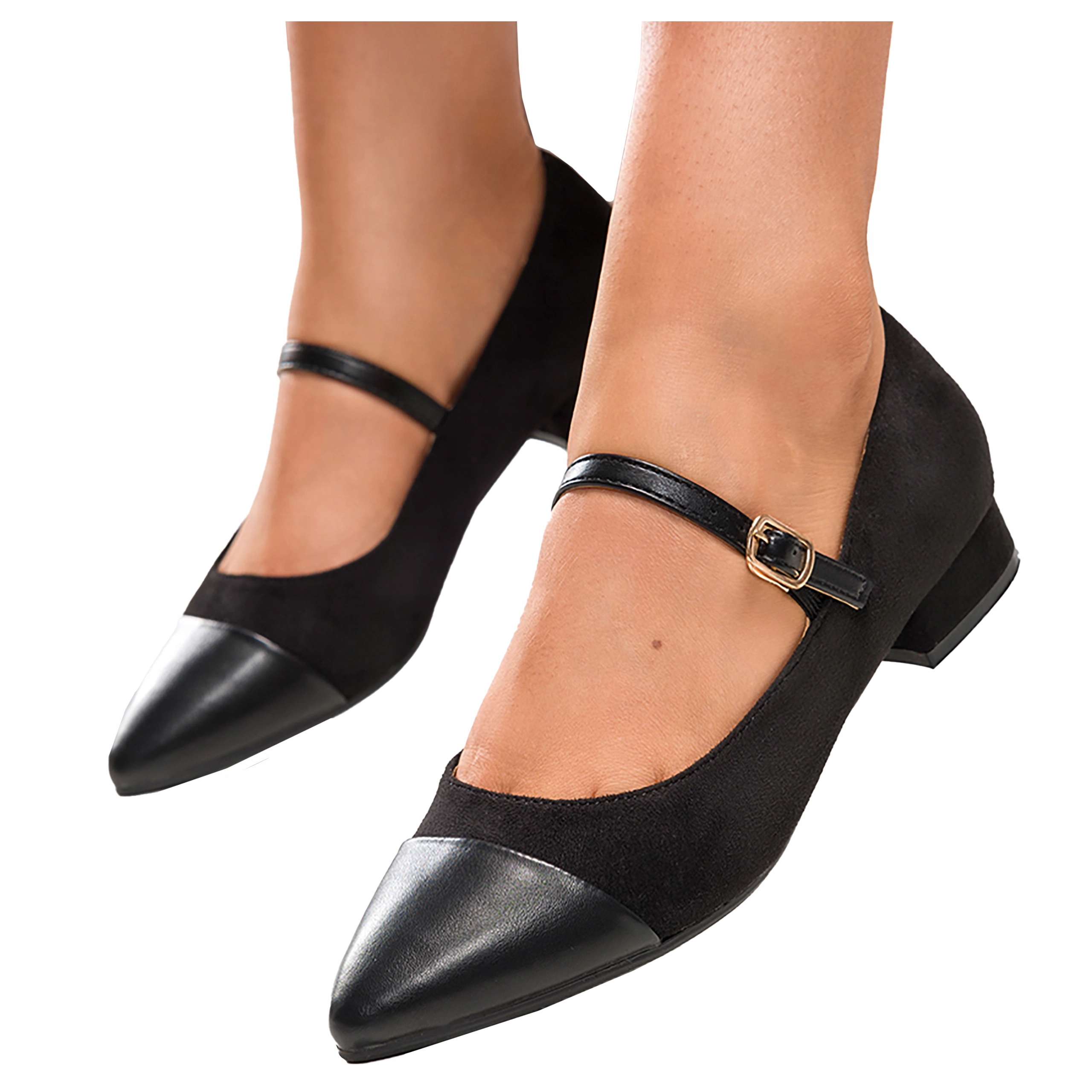 Baleríny Dámské Černé Ozdobné Nosek Kožená Vložka Pásek Mary Jane r 36