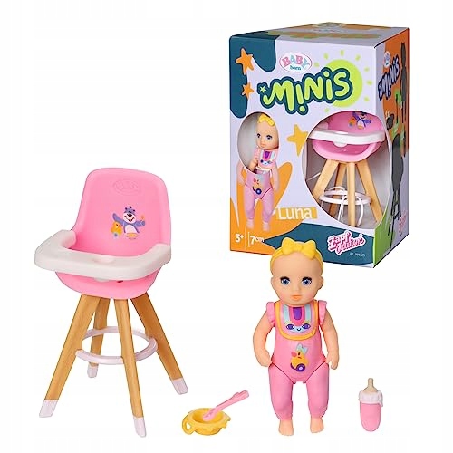 BABY BORN Minis Zestaw KRZESEŁKO DO KARMIENIA + LALKA LUNA