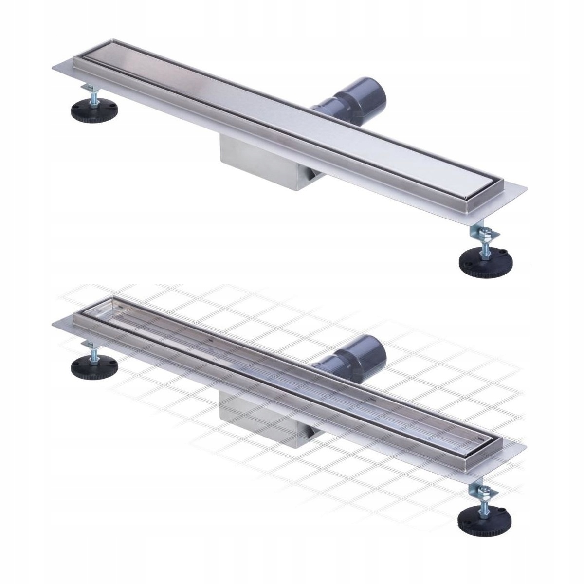 Lineární odtok stříbrný 80 cm – 2v1 pod dlažbu Leyden