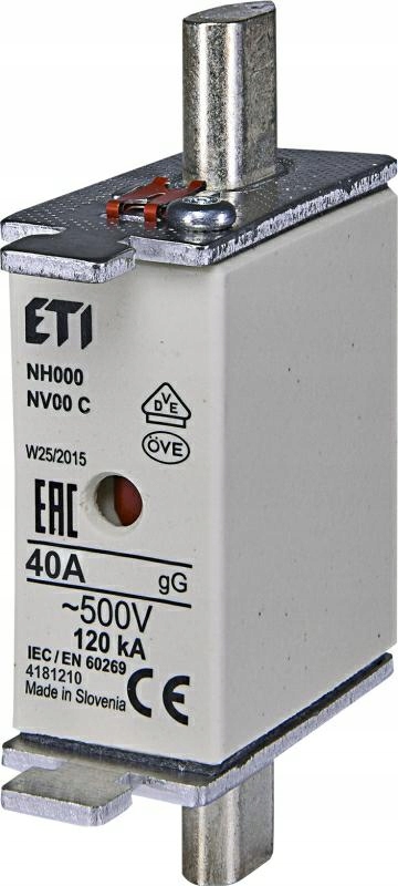 

Wkładka topikowa NH00C Eti 004181210 40A gG 500V
