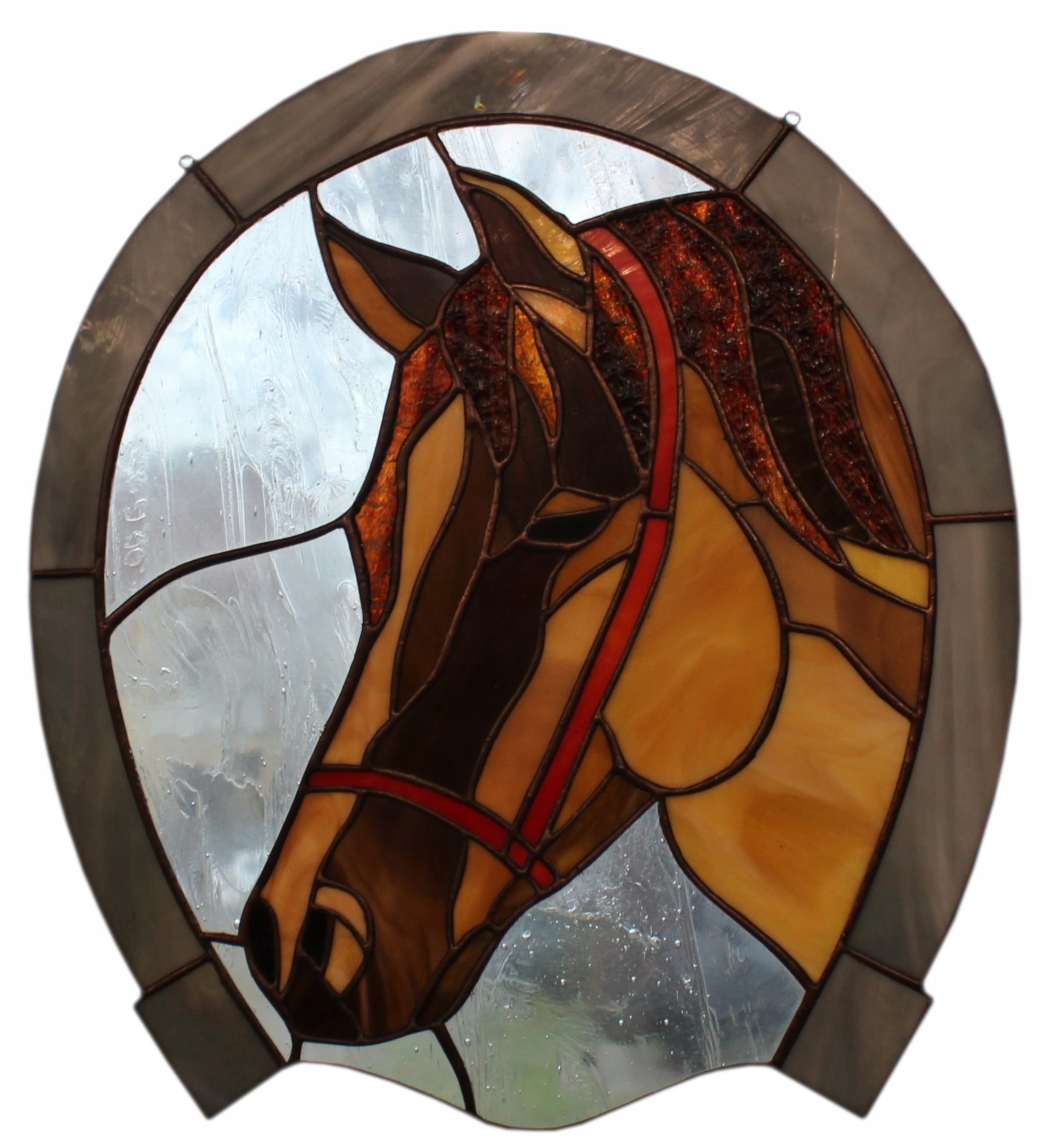 Vitrážový kůň v podkově L Tiffany dárek ozdoba