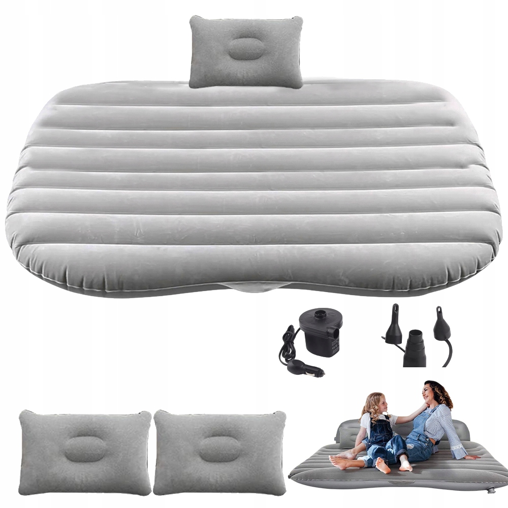 Nafukovací Matrace Do Auta Šedá Pvc S Polštáři A Pumpou 136 X 85 CM