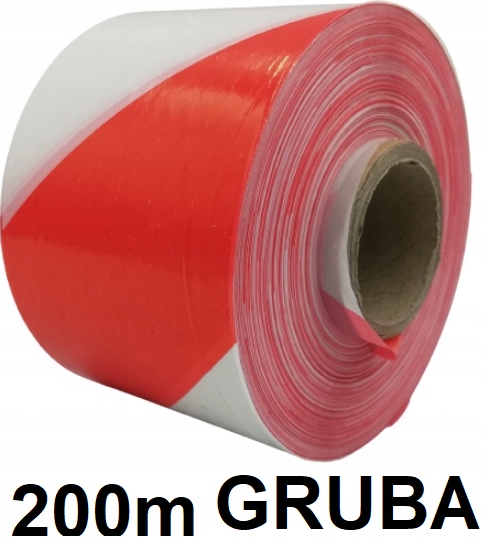 TAŚMA OSTRZEGAWCZA 70mm 200m biało czerwona MOCNA GRUBA BEZ KLEJU