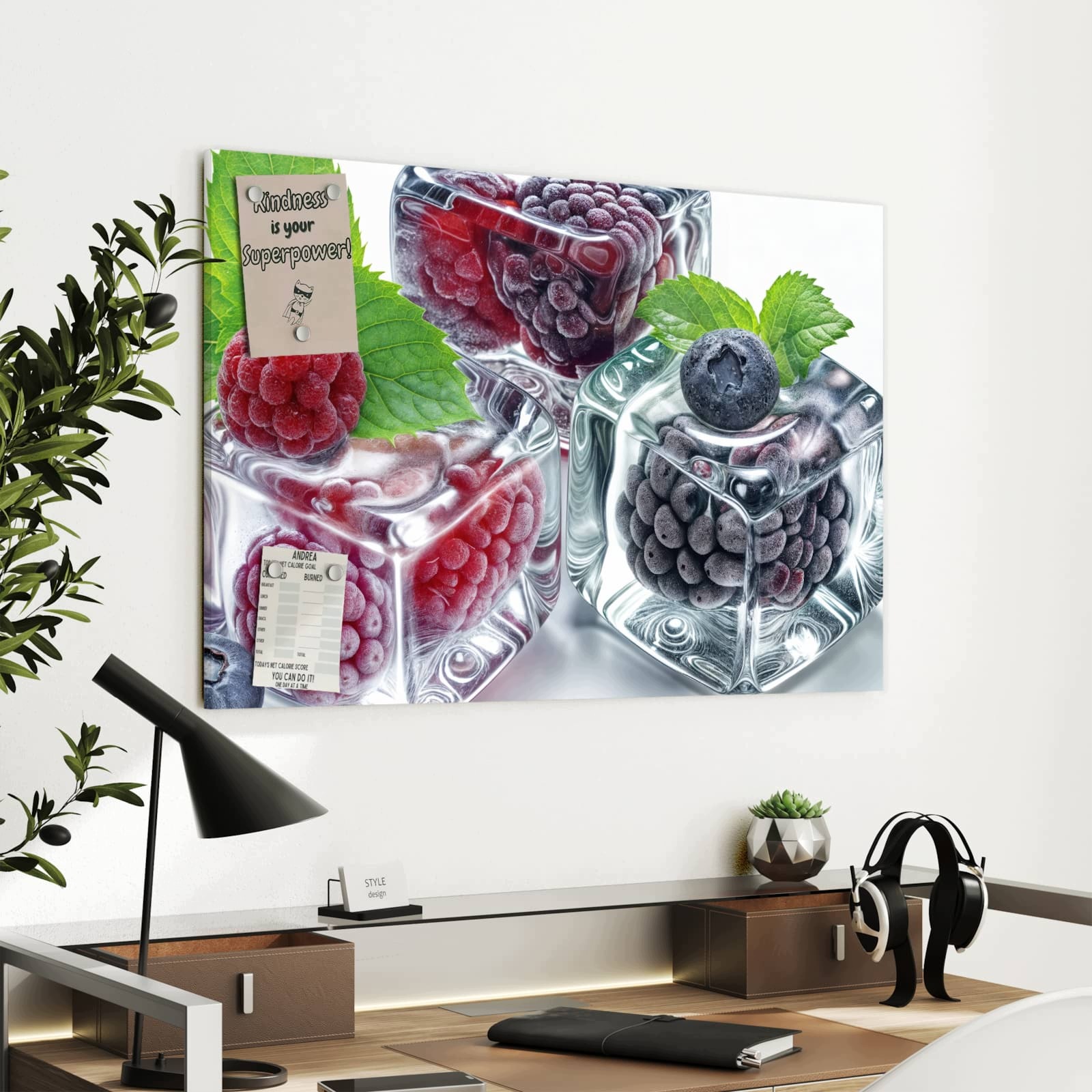 Magnetická tabule Kostky ledu Mix bobulí 90 × 60 cm