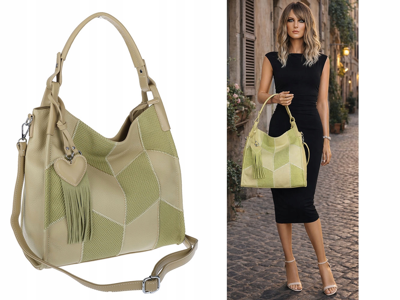 Torebka Damska Listonoszka Worek Shopper Torba na Ramię MC675 zielona