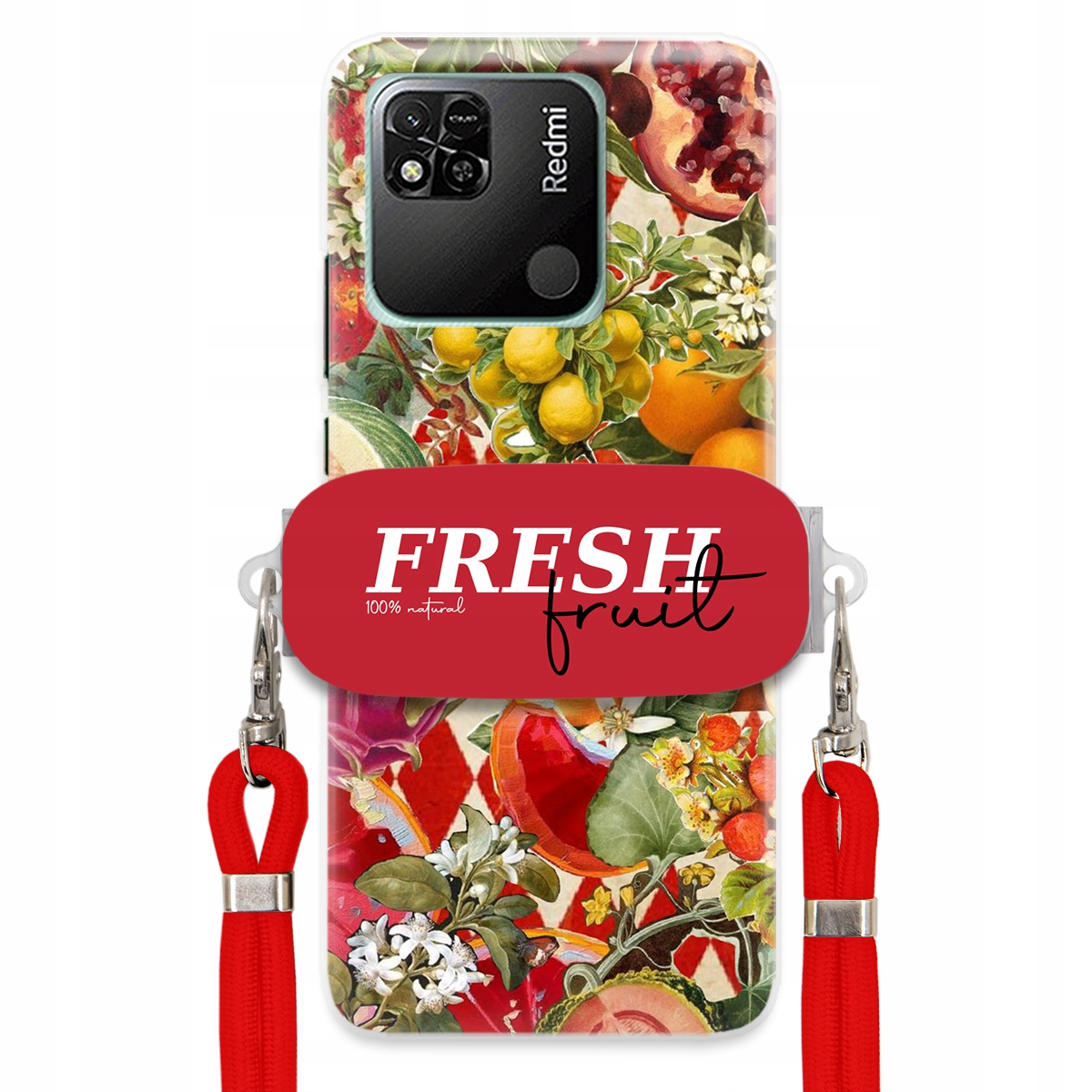 Pouzdro pro Xiaomi Redmi 10A Červené Crossbody vodítko Držák Fresh Fruit