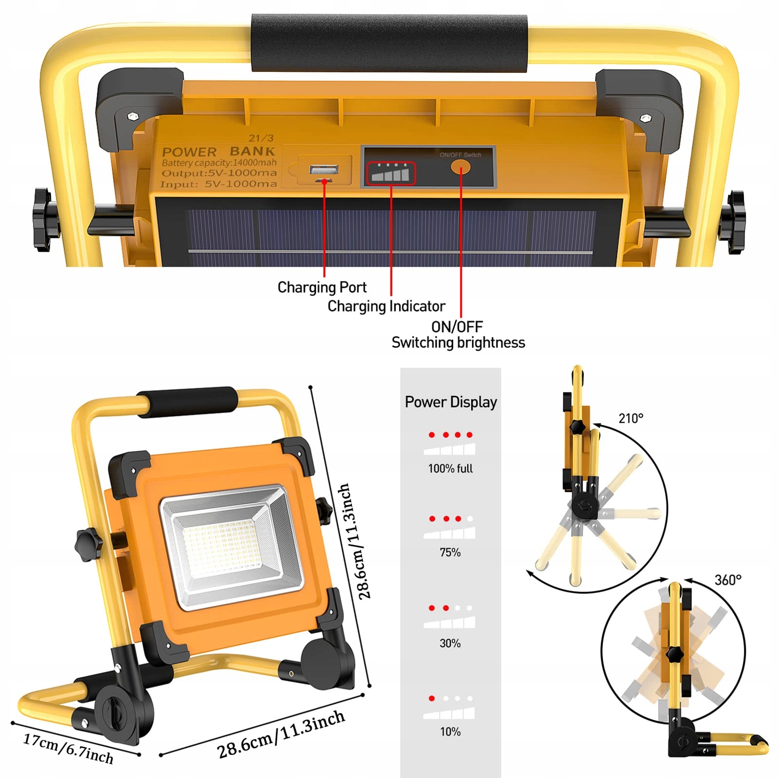 SOLAR LED Lampa Robocza Akumulatorowa 120 LED USB 4 Tryby Wodoodporna — miniatura 5