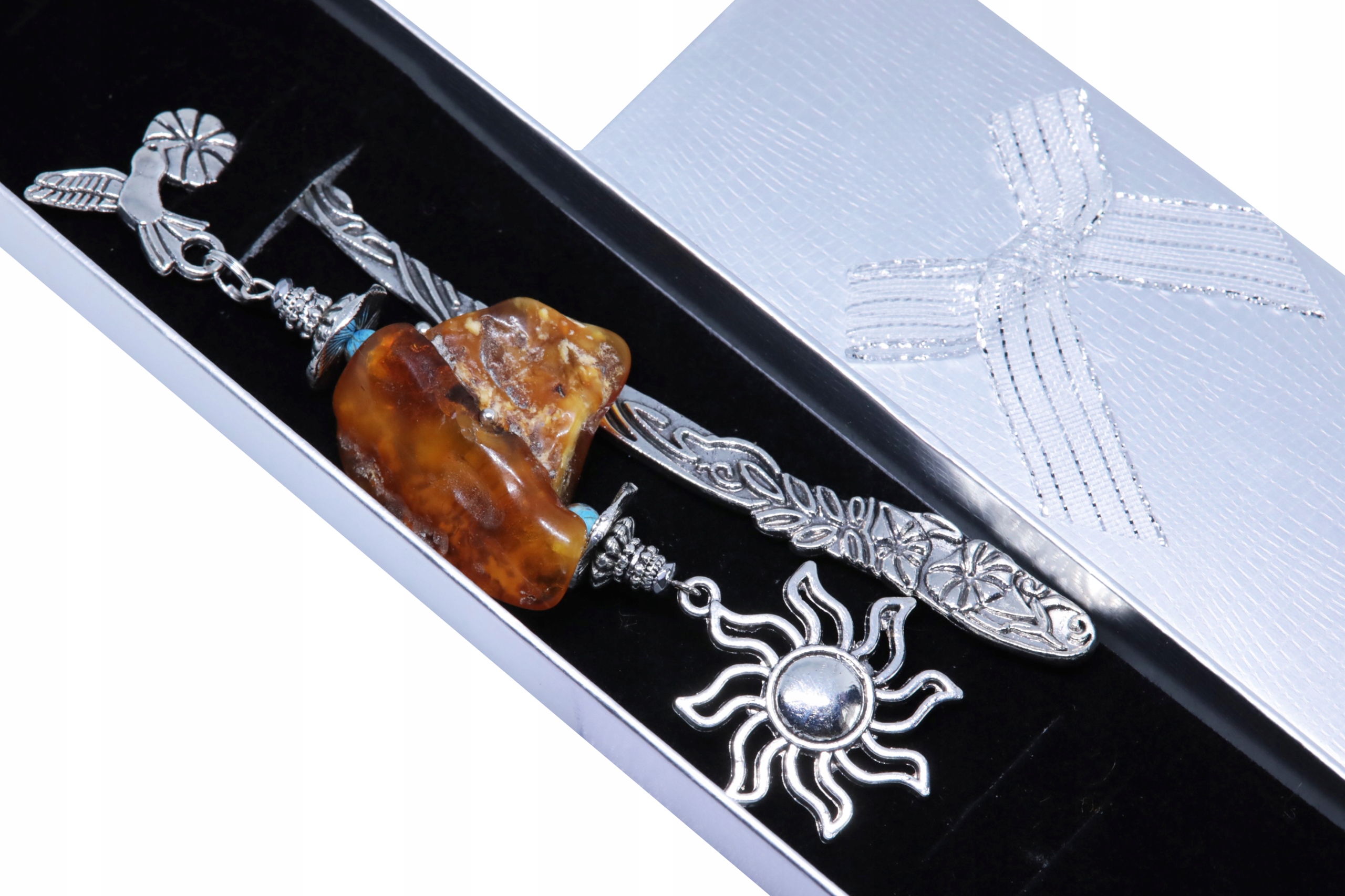 Záložka Do Knihy Slunce Jantar unikát polský výrobek krabička