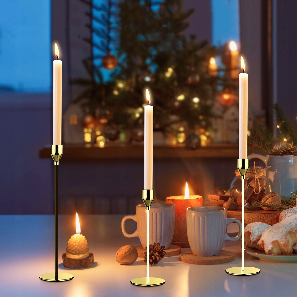 ŚWIECZNIK ZŁOTY CHROM GLAMOUR ZESTAW 3SZT METALOWY Marka inna