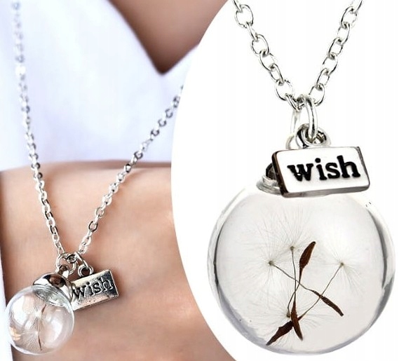 

naszyjnik Szklany wisior damski dmuchawiec srebrny