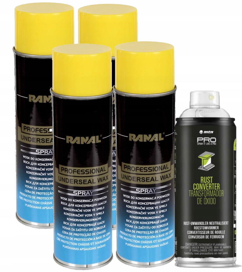 4x Wosk Do Konserwacji Podwozia Spray 500ml 1x Środek Na Rdzę 400ml