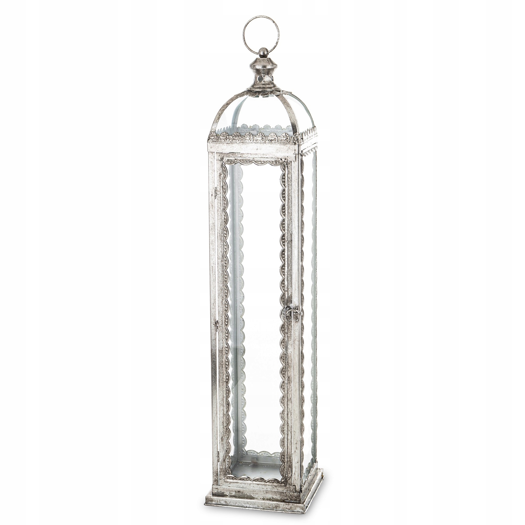 Ková Metalická Stříbrná Lucerna Lampion Retro Dekorace Domů Zahrada Sklo