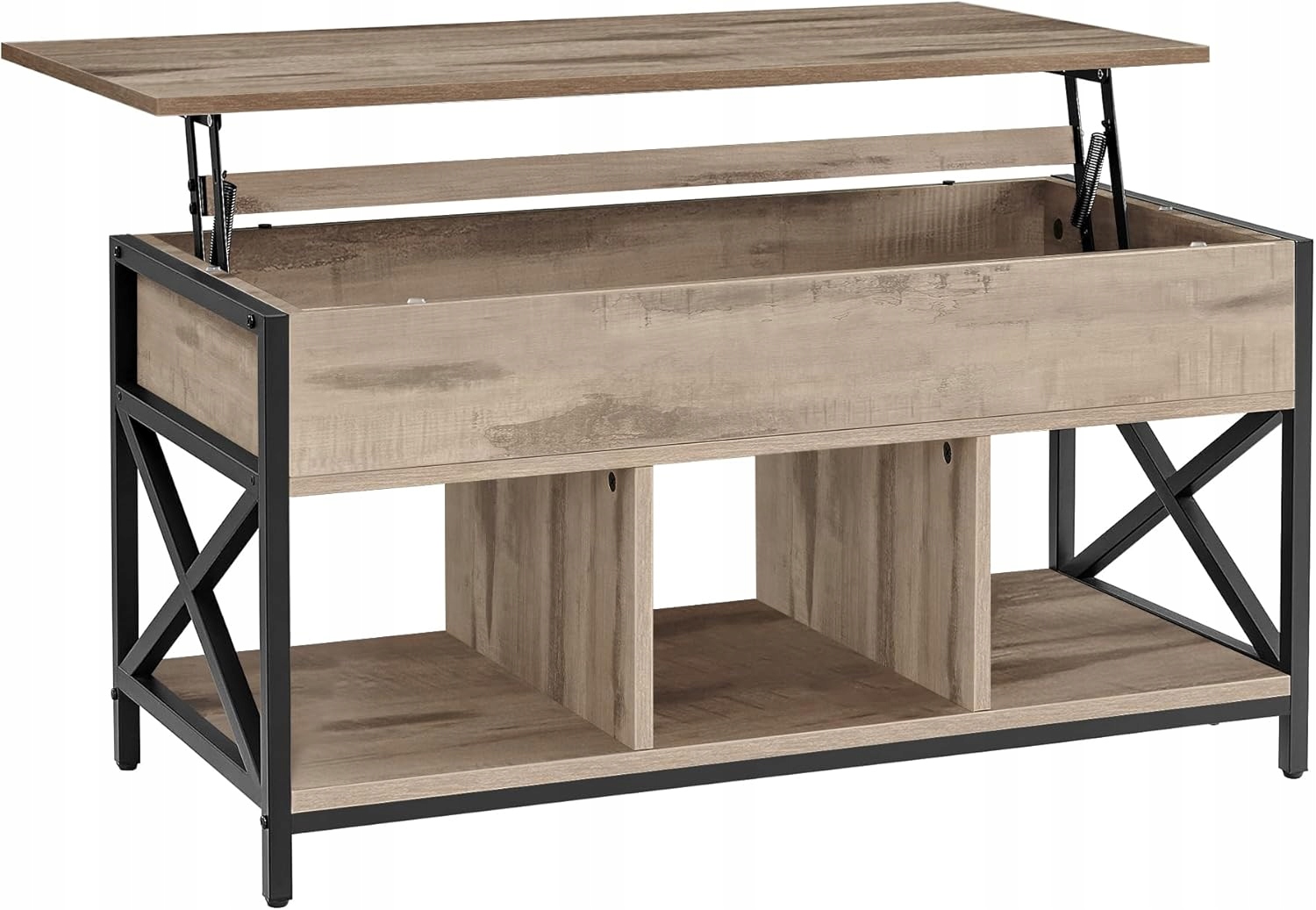Nastavitelný Konferenční Stolek Do Obývacího Pokoje, 3 Otevřené Přihrádky, Ocelový Rám