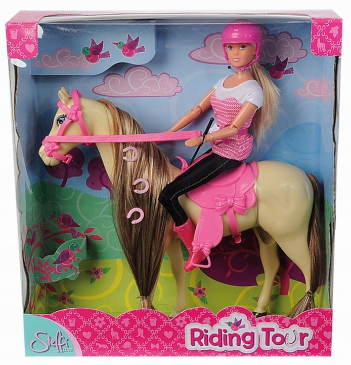 

Lalka Steffi Lalka w stroju dżokejki na koniu