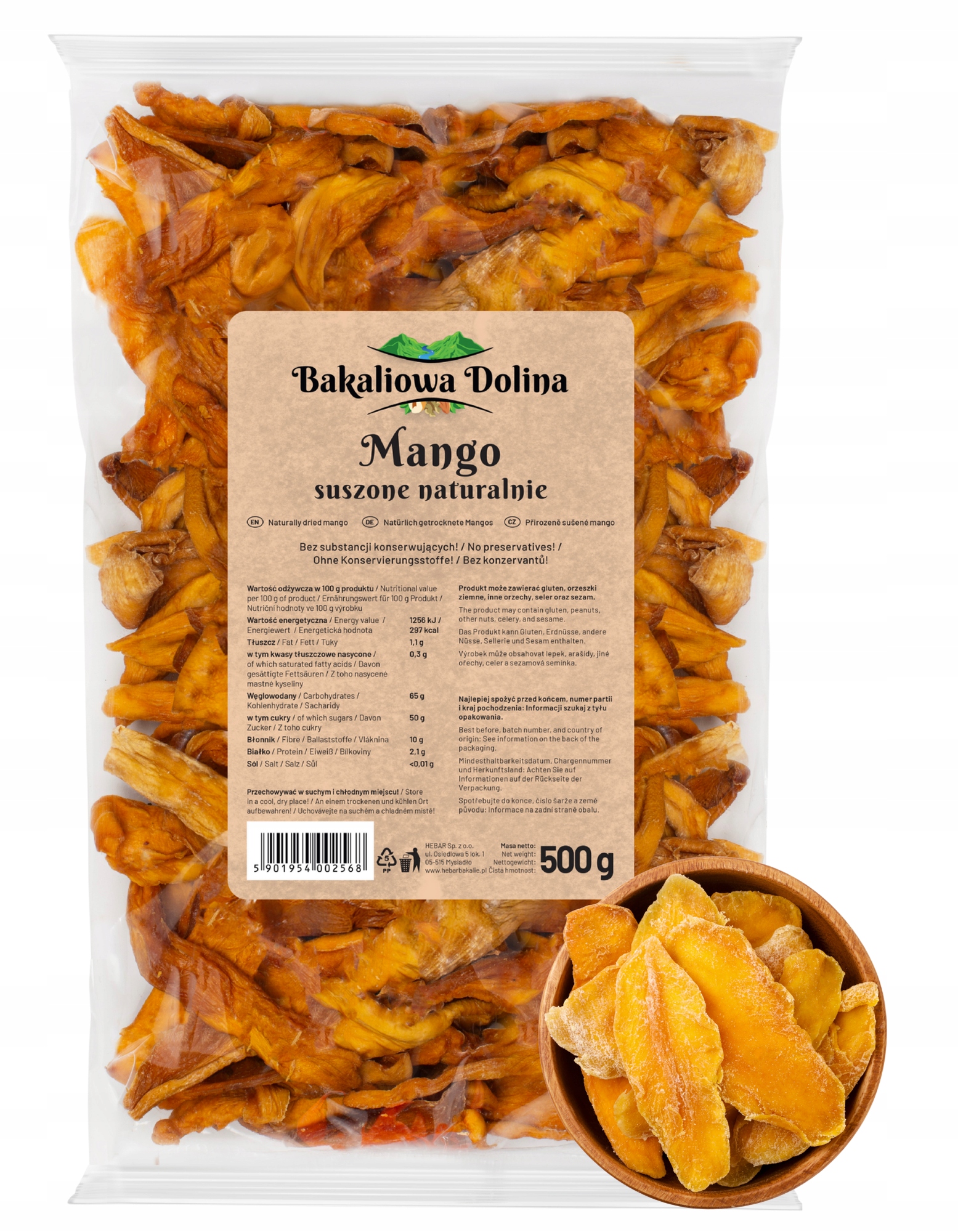MANGO SUSZONE NATURALNIE 500G BEZ CUKRU PRZEKĄSKA BEZ KONSERWANTÓW PLASTRY