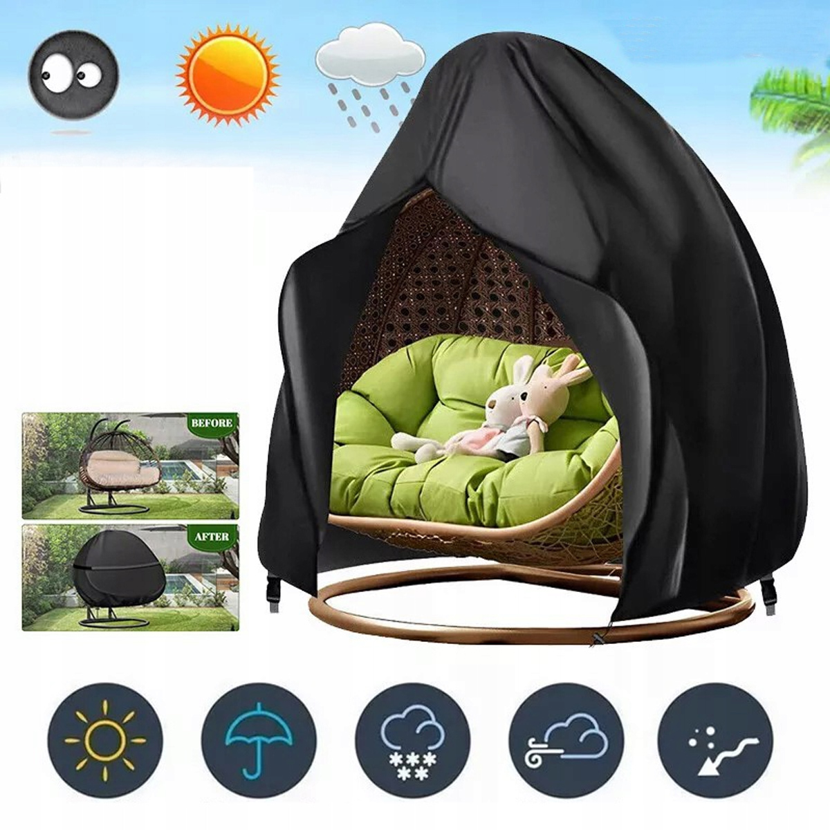 230 x 200 CM Pokrowiec Osłona Na Hustawkę Ogrodową czarny