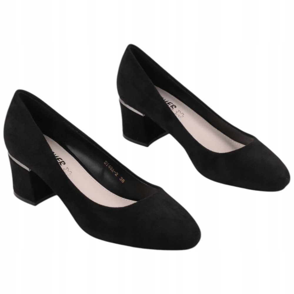 Czarne Czółenka Damskie Na Słupku Buty Wkł. Ekoskóra