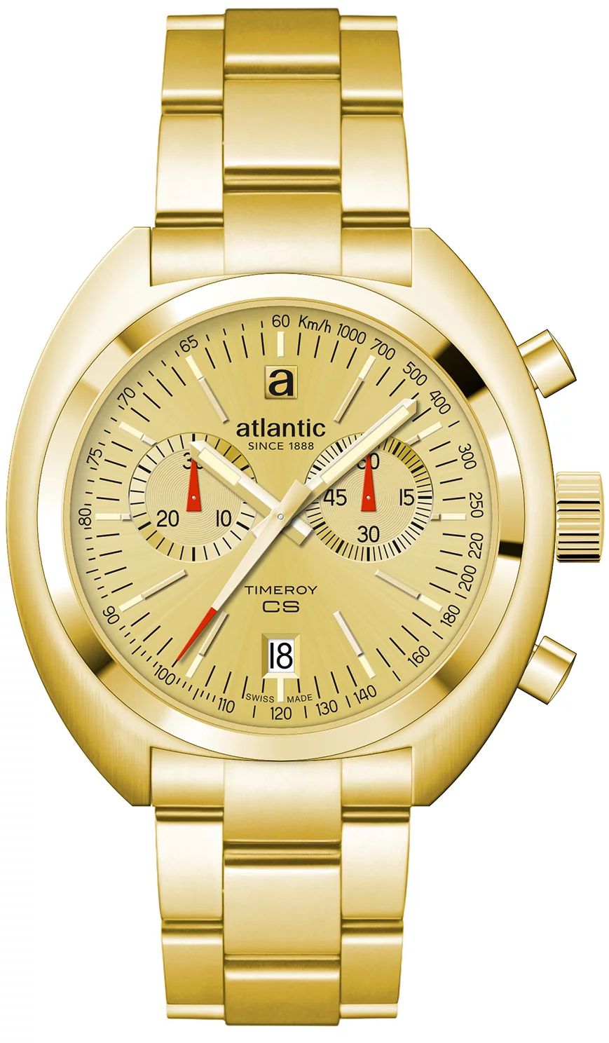 Švýcarské Pánské Hodinky Atlantic Timeroy 70467.45.39 Zlatý Chrono S Datem