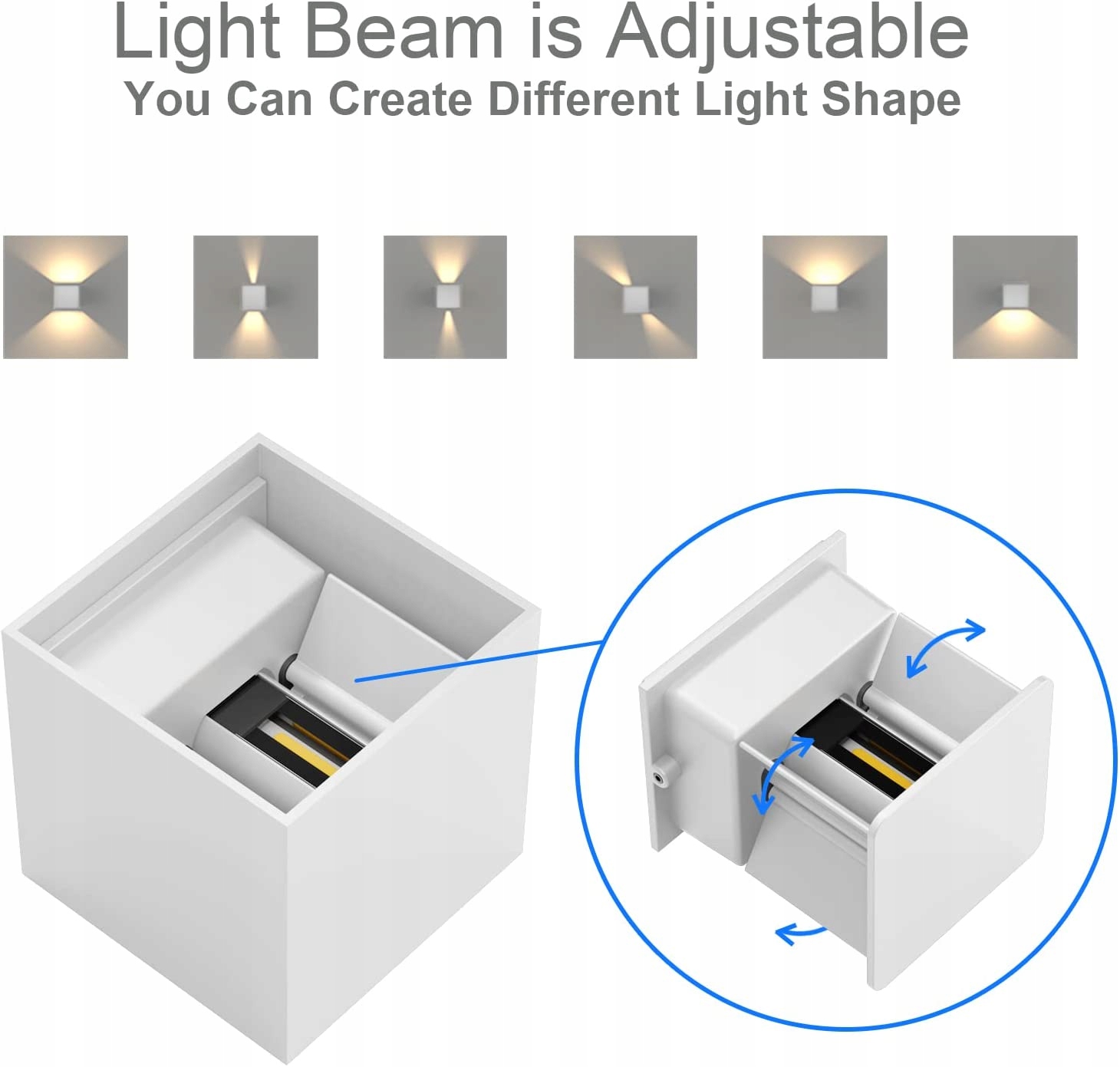 K-BRIGHT 12W LED Lampa Ścienna Regulowany Strumień Światła IP65 Biała — miniatura 9