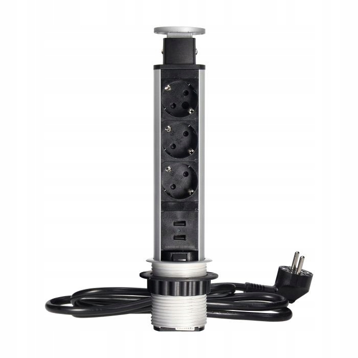 Stříbrná výsuvná zásuvka s Usb a Schuko OR-AE-1349 Orno