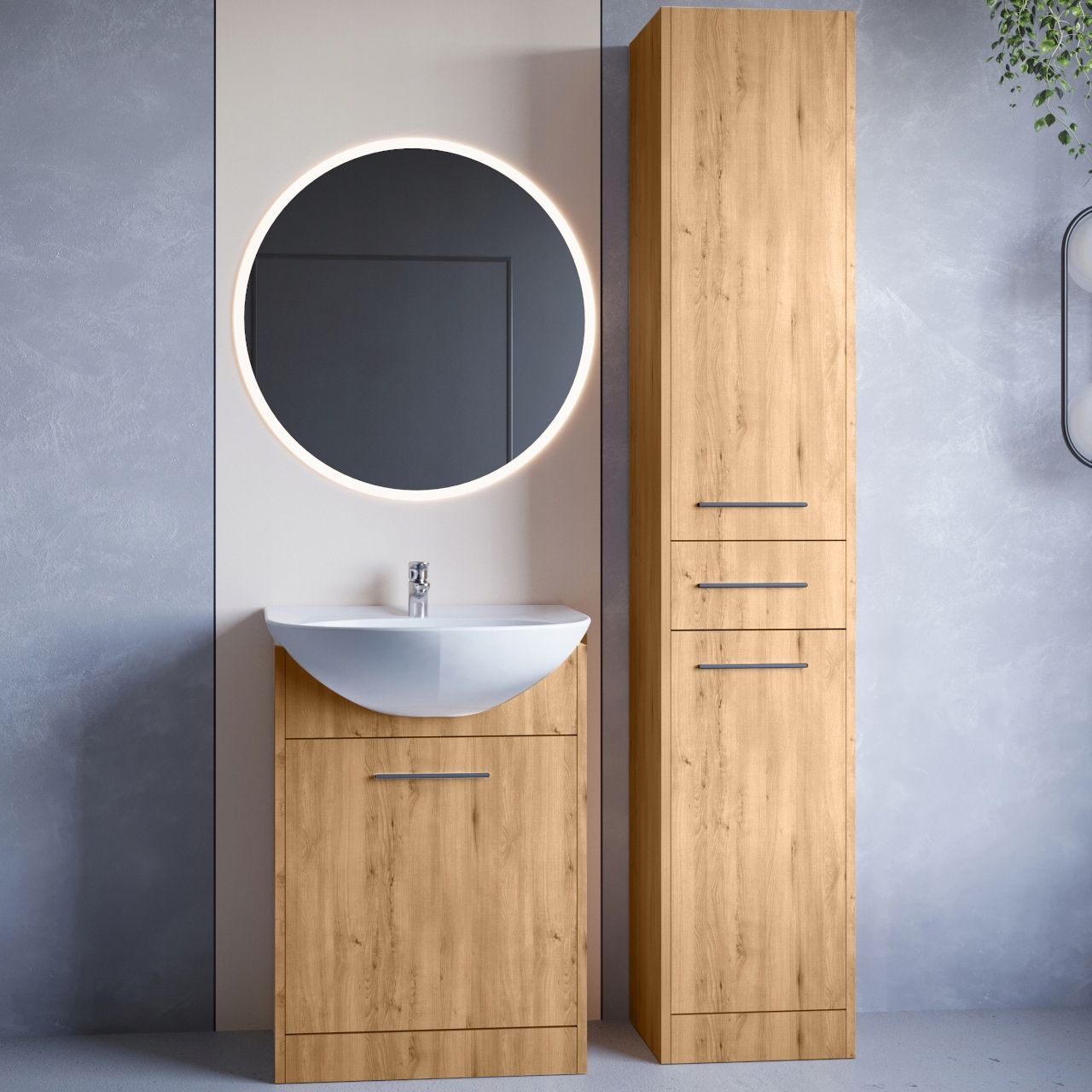 ZESTAW MEBLI ŁAZIENKA DĄB ARTISAN LED NEPPA LONG - HIGIENICZNY I ELEGANCKI