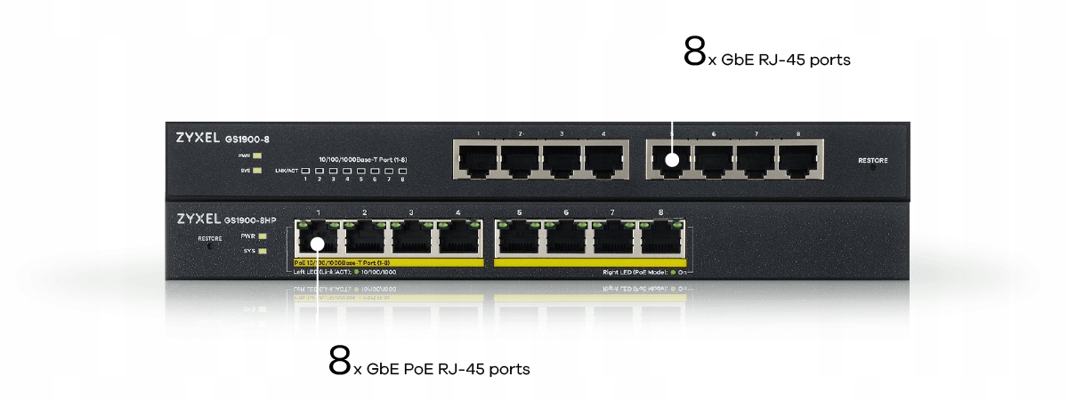 Riaditeľný prepínač Smart GS1900-8HP 8xPoE 70 W