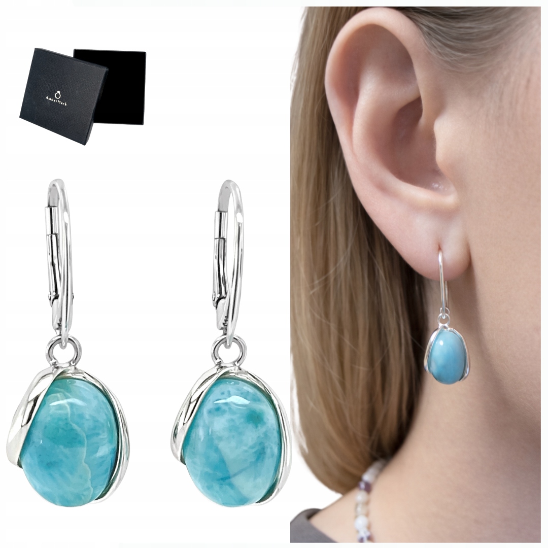Stříbrné náušnice larimar modrý kámen zapínání anglické stříbro 925
